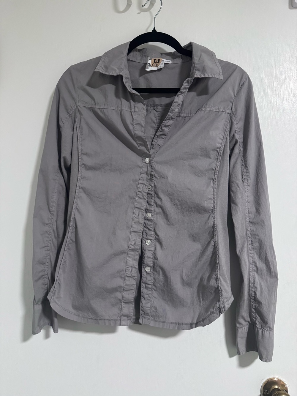 2008 James Perse Grey Size M / 2 Ladies Button Up Collared Soft Shirt Cotton Y2K